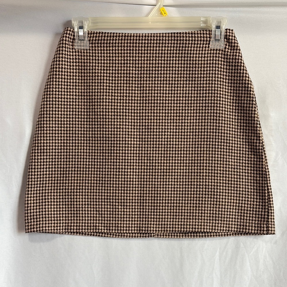 SHEIN Brown Cream Houndstooth Mini Pencil Skirt SM404